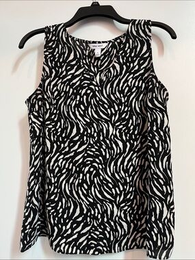 Nine West Black and White Abstract Print Sleeveless Camisole